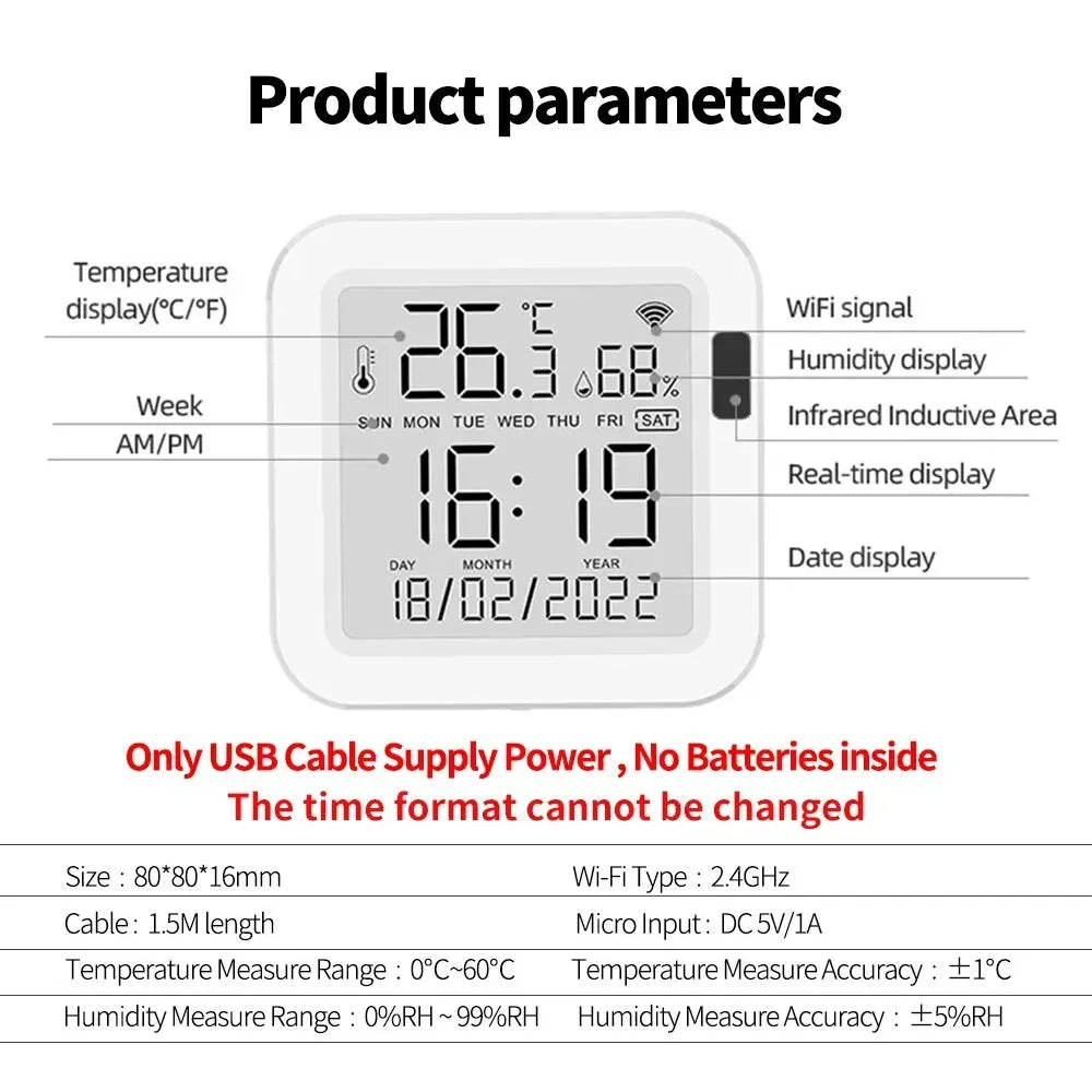 Tuya WiFi Temperature Humidity Smart Sensor With Backlight for Smart Home Var SmartLife Work with Alexa Google Assistant - Shoppiline