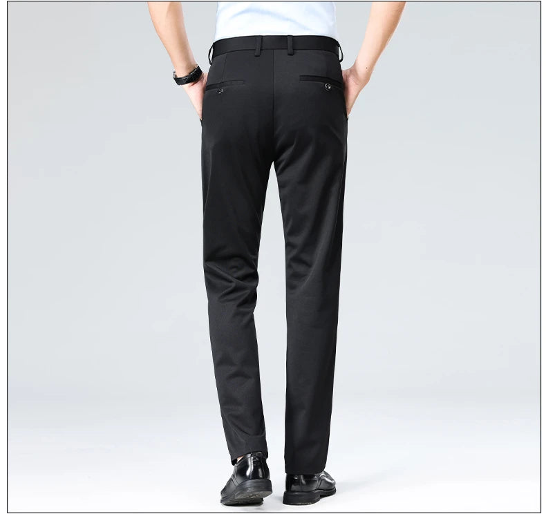 Mens Summer Stretch Straight Leg Business Dress Pants Breathable High Drape Trousers for Business Events