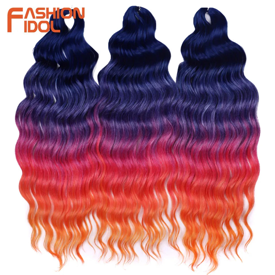 Anna Hair Extensions synthétiques de tresses Loose Deep Wave 24 pouces, cheveux tressés ondulés, cheveux bouclés torsadés au crochet Ombré Blond