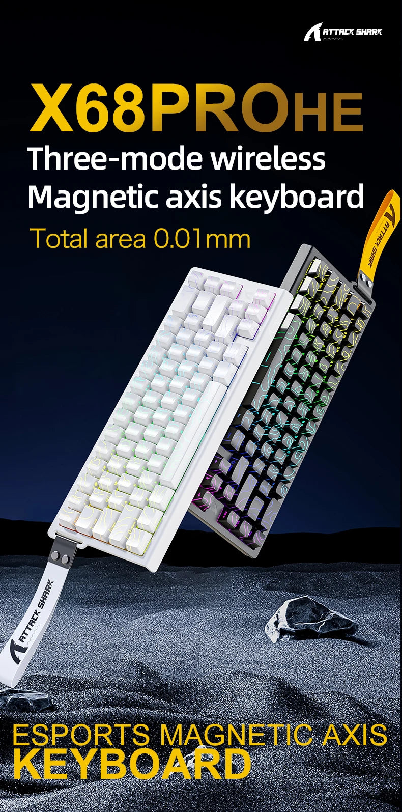X68HE ATTACK SHARK X68PRO RGB Magnetic Mechanical Keyboard 0.01mm RT Accuracy 128K Rate 0.125ms and 8000Hz for E-sports