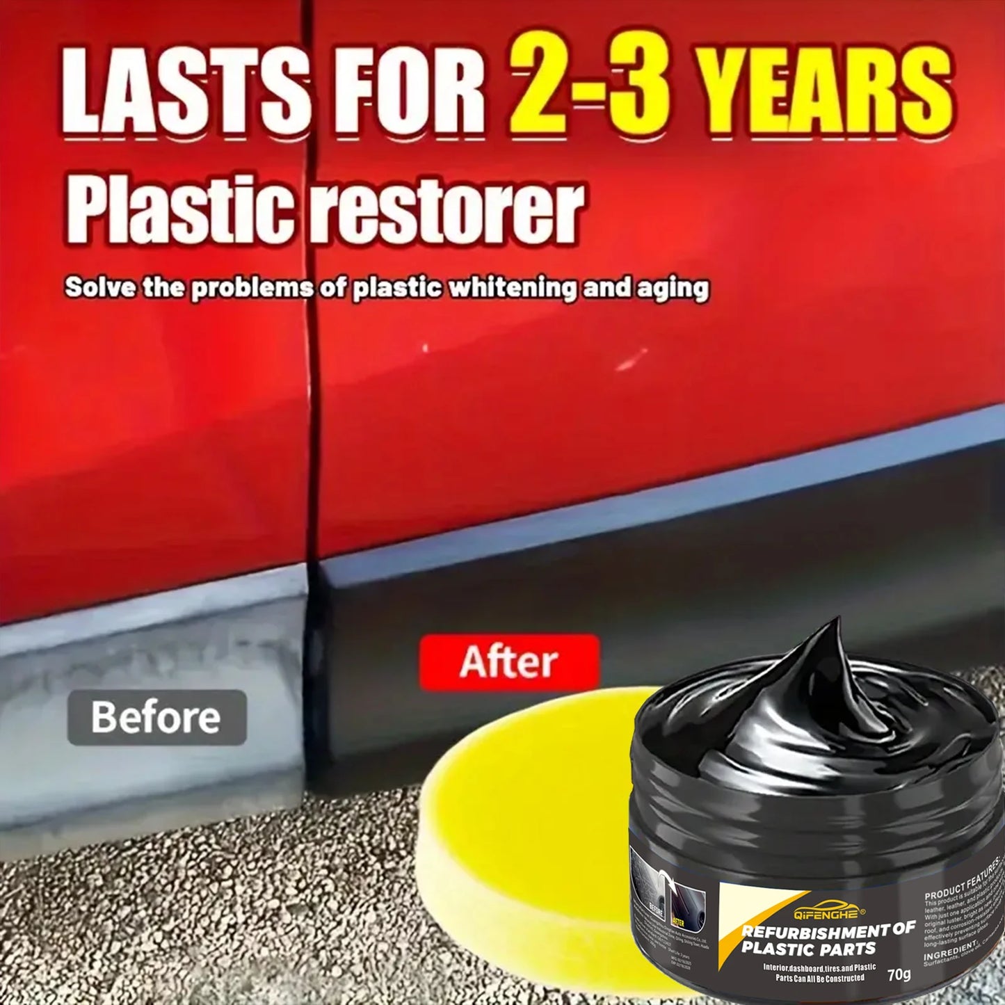 Automotive Plastic Repair Agent-Interior and Exterior Plastic Polishing Wax, Scratch Repair Anti-Aging Cream, Suitable for Tires