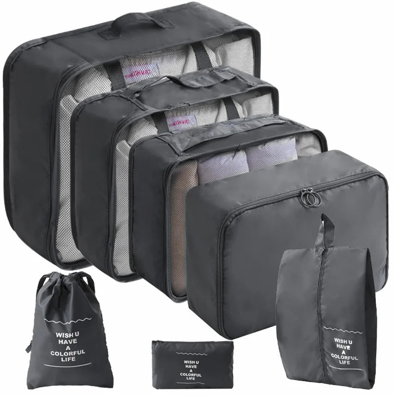 10/7-teiliges Set Reise-Organizer Aufbewahrungstaschen Koffer Packwürfel Tragbarer Kleiderschrank Gepäck Kleidung Schuhtasche Faltbar