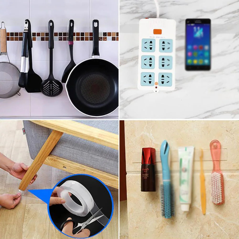 1/3/5m Ultra-Strong Double-Sided Adhesive Tape Versatile Reusable Waterproof Tracsless Tape Two-Sided Nano Tape Super Power Tape