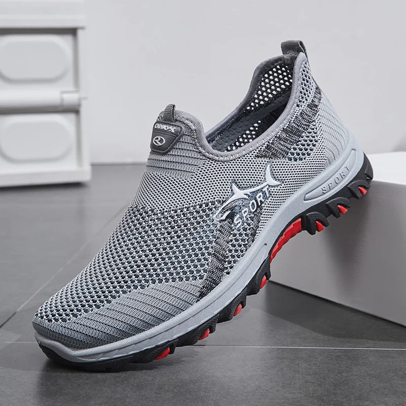 Men's Lightweight Slip-On Sneakers - Non-Slip Casual Shoes Suitable for Hiking, Everyday Wear, and Outdoor Adventures, Black Low-Top Fabric Design with Synthetic Sole, Round Toe, Ideal for Spring and Autumn, Hiking Gear