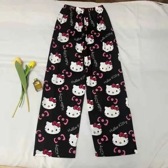 Cartoon Hello Kitty pajama pants for men and women spring and summer thin loose couple casual home pants walking pants