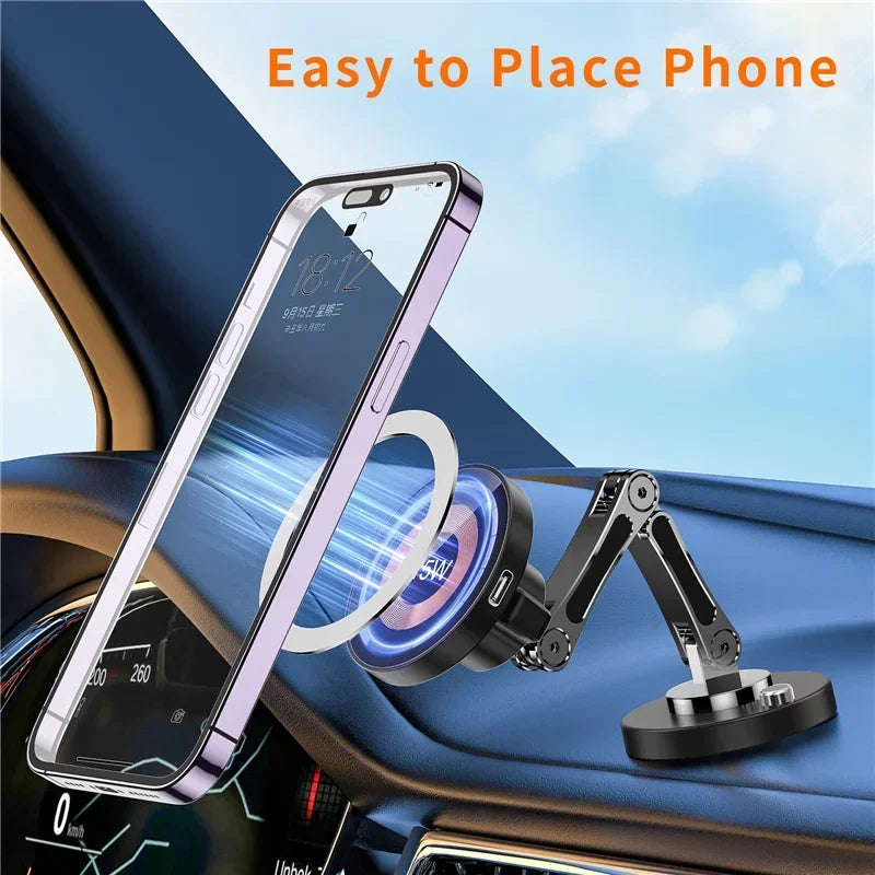Magnetic Car Wireless Charger Stand Magnet Car Mount Fast Charging Station Phone Holder Bracket For Macsfae iPhone 15 14 13 12 - Shoppiline