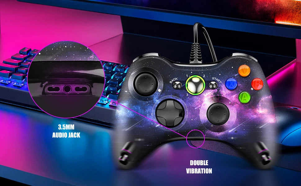 Wired Game Controller for Xbox 360 with Dual-Vibration,Compatible with Xbox 360/360 Slim&PC Windows 7,8,10,11