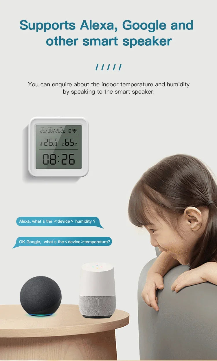 Tuya Temperature and Humidity Sensor WiFi with Backlight Supported Hygrometer Thermometer Work With Yandex Alexa