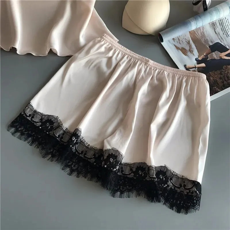 Ensemble de pyjama pour femme, col en V, dentelle, lingerie sexy, shorts de nuit, vêtements de nuit, nouveau