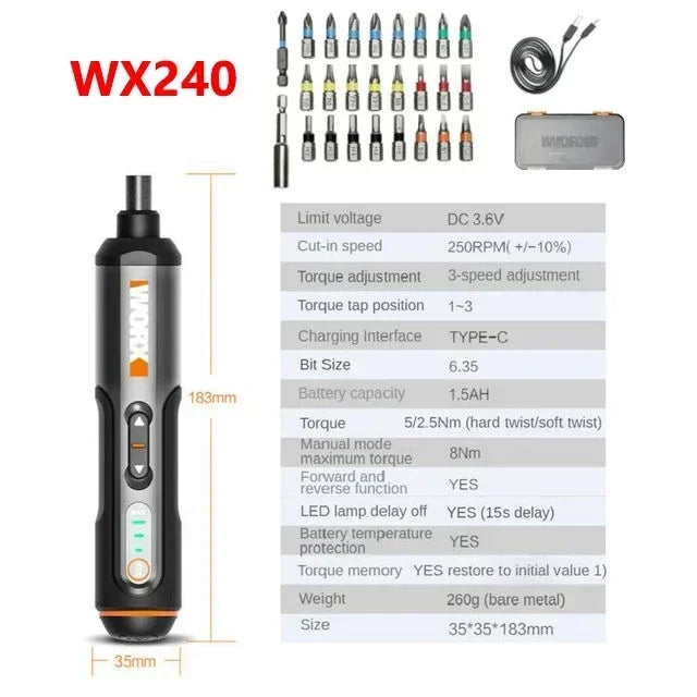 Worx 4V Electrical Screwdrivers Set WX242 Portable Smart Cordless Power Screw Driver Mini Electric Drill Home Repair Power Tool - Shoppiline