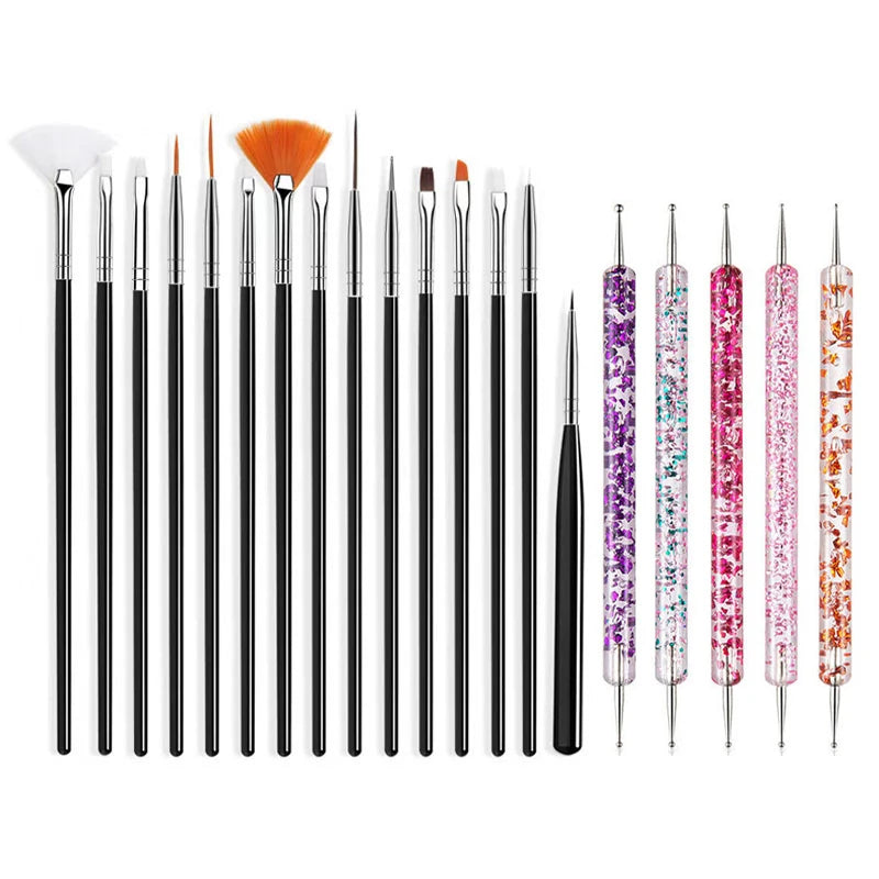 5/20 Stk. Nagelkunst Pinsel Design Spitzen Malen Zeichnen Schnitzen Dotting Pen Flachfächer Liner Acryl Gel UV Politur Maniküre Werkzeuge