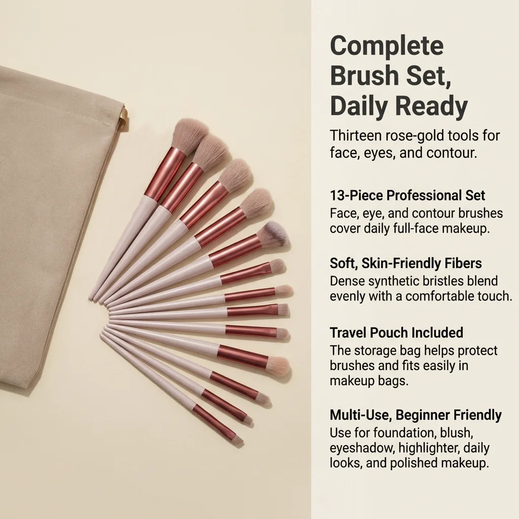 13 PCS Makeup Brushes Set Eye Shadow Foundation Women Cosmetic Brush Eyeshadow Blush Beauty Soft Make Up Tools Bag