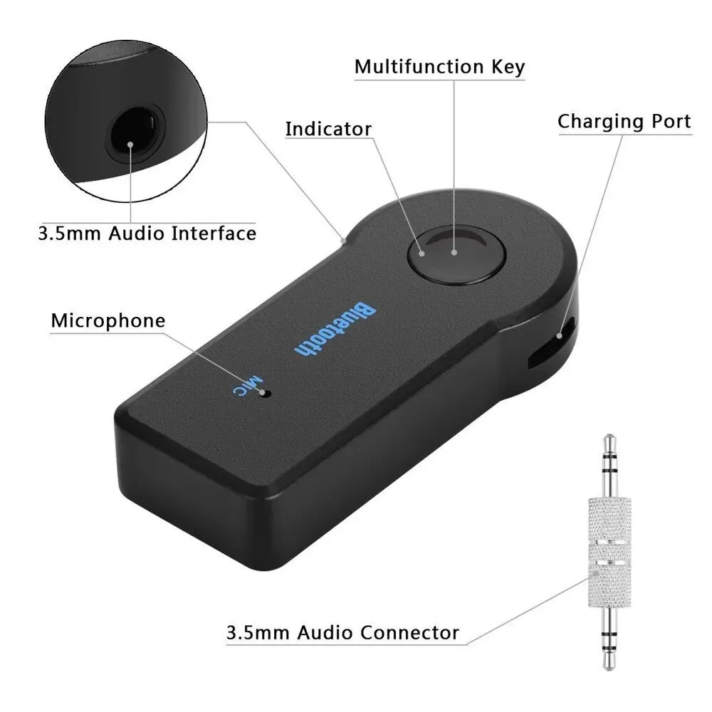 Wireless Bluetooth 5.0 Receiver 3.5mm AUX Adapter for Car Music Audio Handsfree with Mic 2 in 1 Transmitter for Headphone