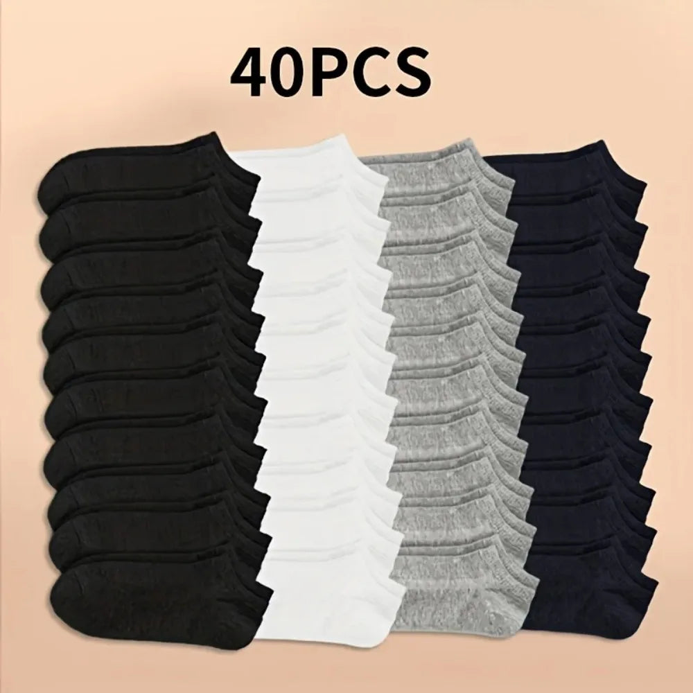Unisex Ankle Socks 10/20/40 Pairs, Solid Color, Soft Lightweight No Show Socks, Bulk Value Pack, Men Women
