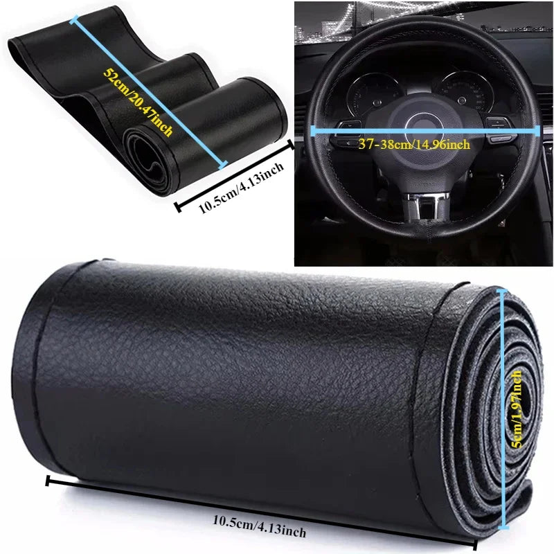 Car Steering Wheel Cover Needles And Braid Thread Artificial Leather Car Covers Suite 2 Color DIY Texture Soft Auto Accessories