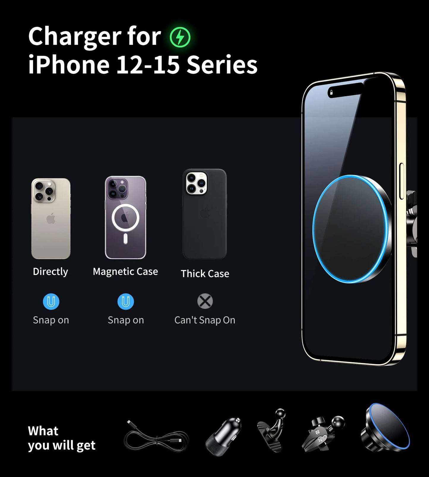 for MagSafe Car Mount Charger, 15W Magnetic Wireless Car Charger,Universal Car Wireless Charger Mount for iPhone 17/16/15/14/13 - Shoppiline