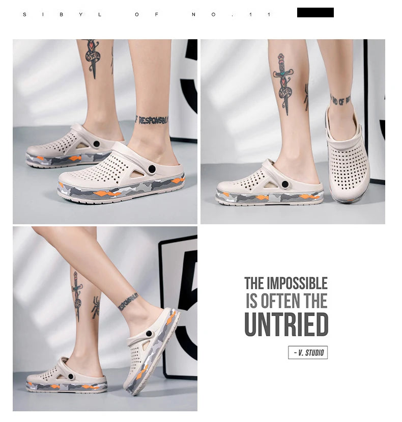 Men's summer casual hole shoes non slip lightweight breathable Two wearing men's sandals fashion comfort beach shoes slippers