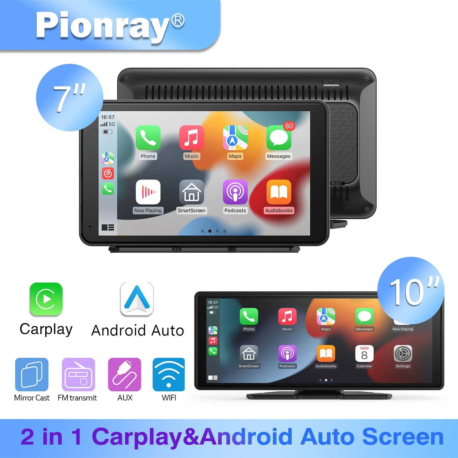 Pionray 7/10 inches android auto Universal Portable CarPlay for Car Screen Car Radio Video Wireless Carplay Screen for Apple - Shoppiline