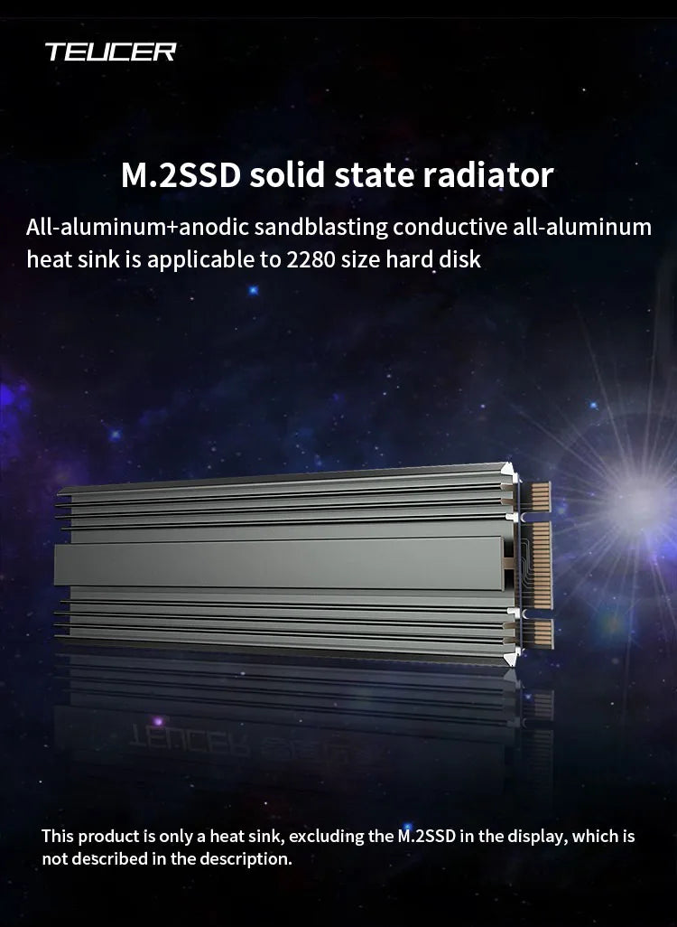 TEUCER M2 2280 Solid State Hard Disk Aluminum Radiator M.2 SSD Heatsink with Thermal Silicone Pad For PS5/PC/Laptop Cooling