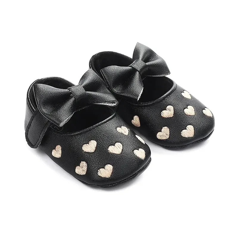 Baby-Mädchen Lauflernschuhe für drinnen 0-18 Monate, weiche Baumwollsohle, rutschfest, mit Schleifenstickerei, Klettverschluss-Schühchen