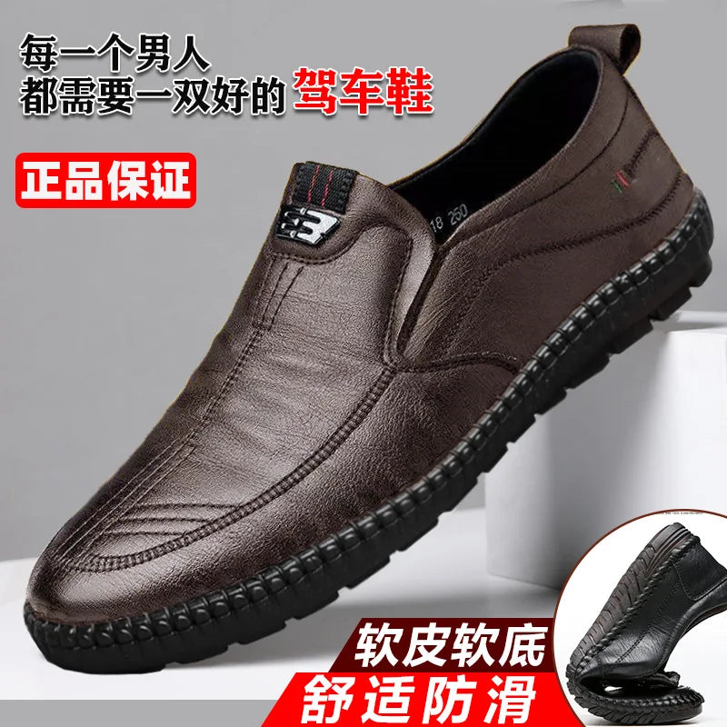 Mens Leather Loafers Non Slip Walking Flats Breathable Outdoor Slip on Casual Shoes for Male Work Office Driving Sneakers2 - Shoppiline