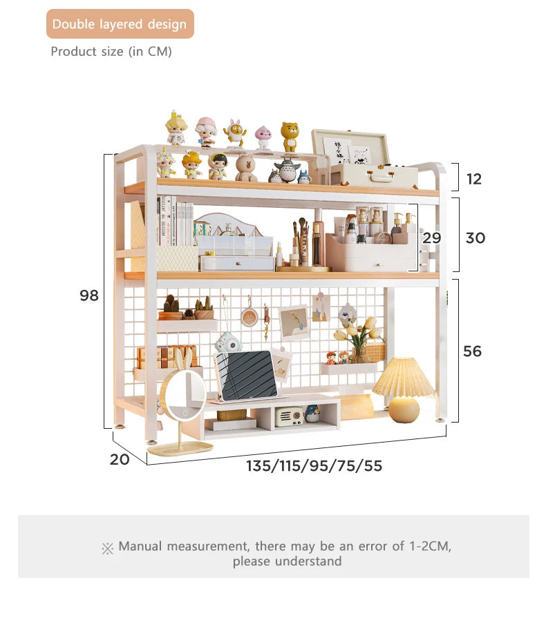 Bookcase Gaming Table Grid Bookshelf Desktop Multi-layer Wrought Iron Shelf Student Computer Desk Table  Wooden Shelves Rack