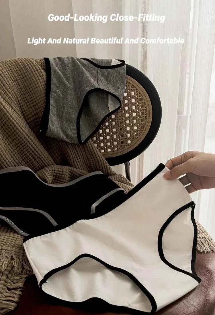 3Pcs Cotton Women'S Panties Triangle Sports Style Minimalist Girls' Underwear Mid Waist White Black