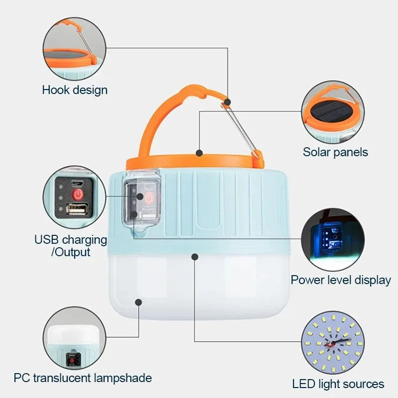 LED Camping Light Rechargeable Waterproof Portable Outdoor Hiking Emergency Lights Bright Tent Lamp Lantern Flashlight Camping