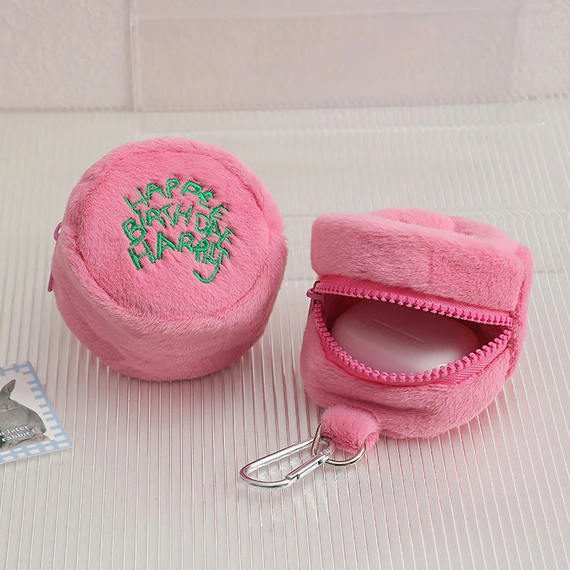 Rosa Mini-Münz-Täschchen Kopfhörerkabel-Aufbewahrungstasche Kawaii Flecken Süße Plüsch-Harries Tragbare Geldbörse Münzbeutel Kuchen-Tasche