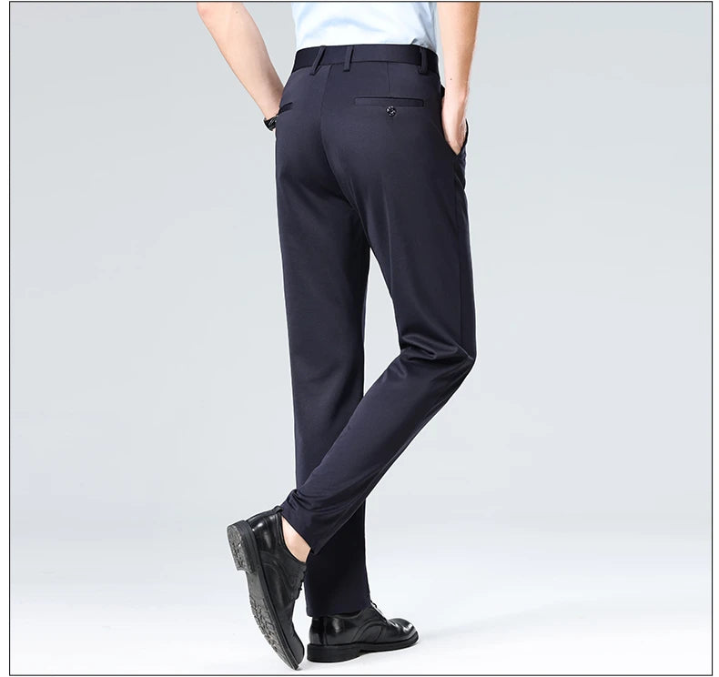 Mens Summer Stretch Straight Leg Business Dress Pants Breathable High Drape Trousers for Business Events
