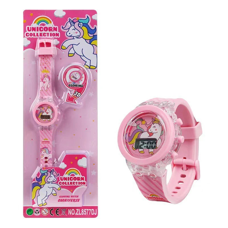 Flash Light Frozen Mickey Kids Watches For Girls Cartoon Snow White Car Children Watch Boys School Student Digitel Clock Gifts