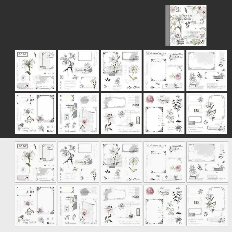 4Style 20pcs/book INS Floral Sticker Book Four Seasons Theme Cutting Scrapbook Dual-material Handbook DIY Decorative Stickers