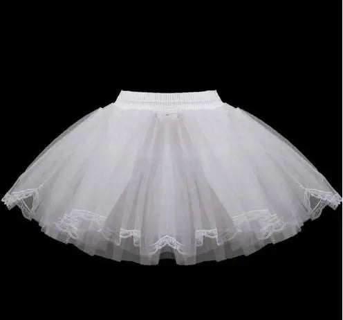 White Children kids Petticoat A-Line 3 Hoops One Layer Flower Girls Crinoline Lace Trim Flower Girl Dress Underskirt