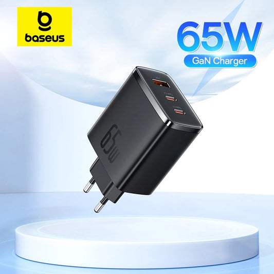 Baseus 65W GaN Charger PD Charge Type C USB Charger Support QC Portable Fast Charger For iPhone 17 16 15 14 13 12 Laptop Charger - Shoppiline
