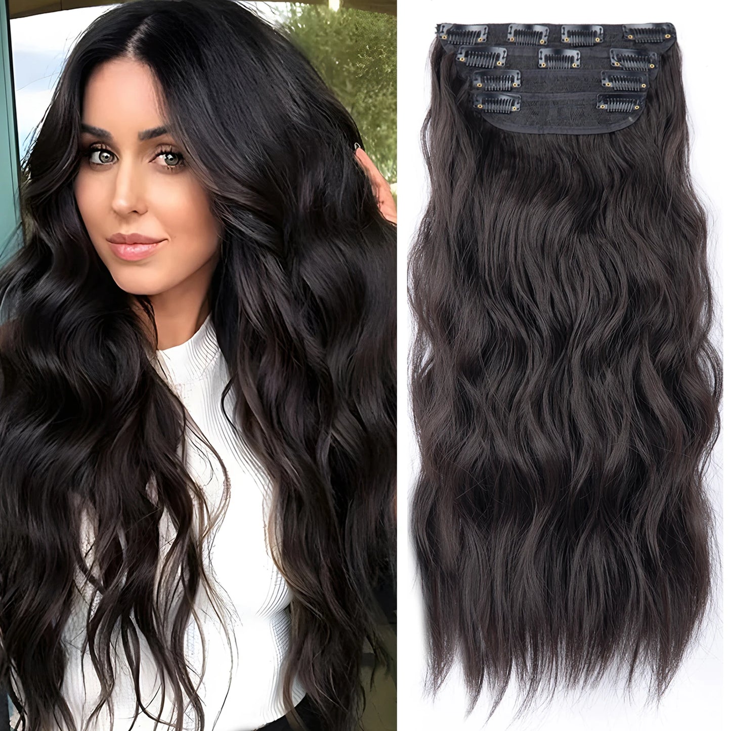 4Pcs/Set 20Inch Synthetic Hair Clip In Long Wavy Thick Hairpieces For Women Full Head Synthetic Hair Extensions Ombre Hairpieces