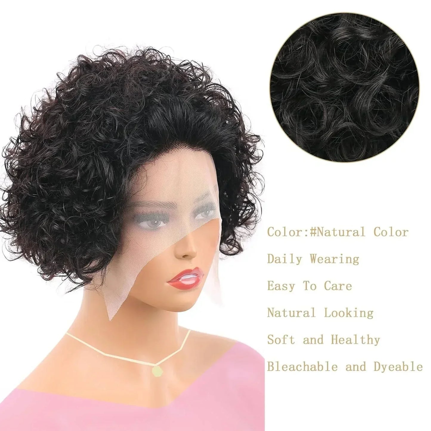 Brazilian Human Hair Wig For Black Women Afro Curly Pixie Bob Short Preplucked Hairline 13X1 Hd Lace Front Bob Water Wave Wig