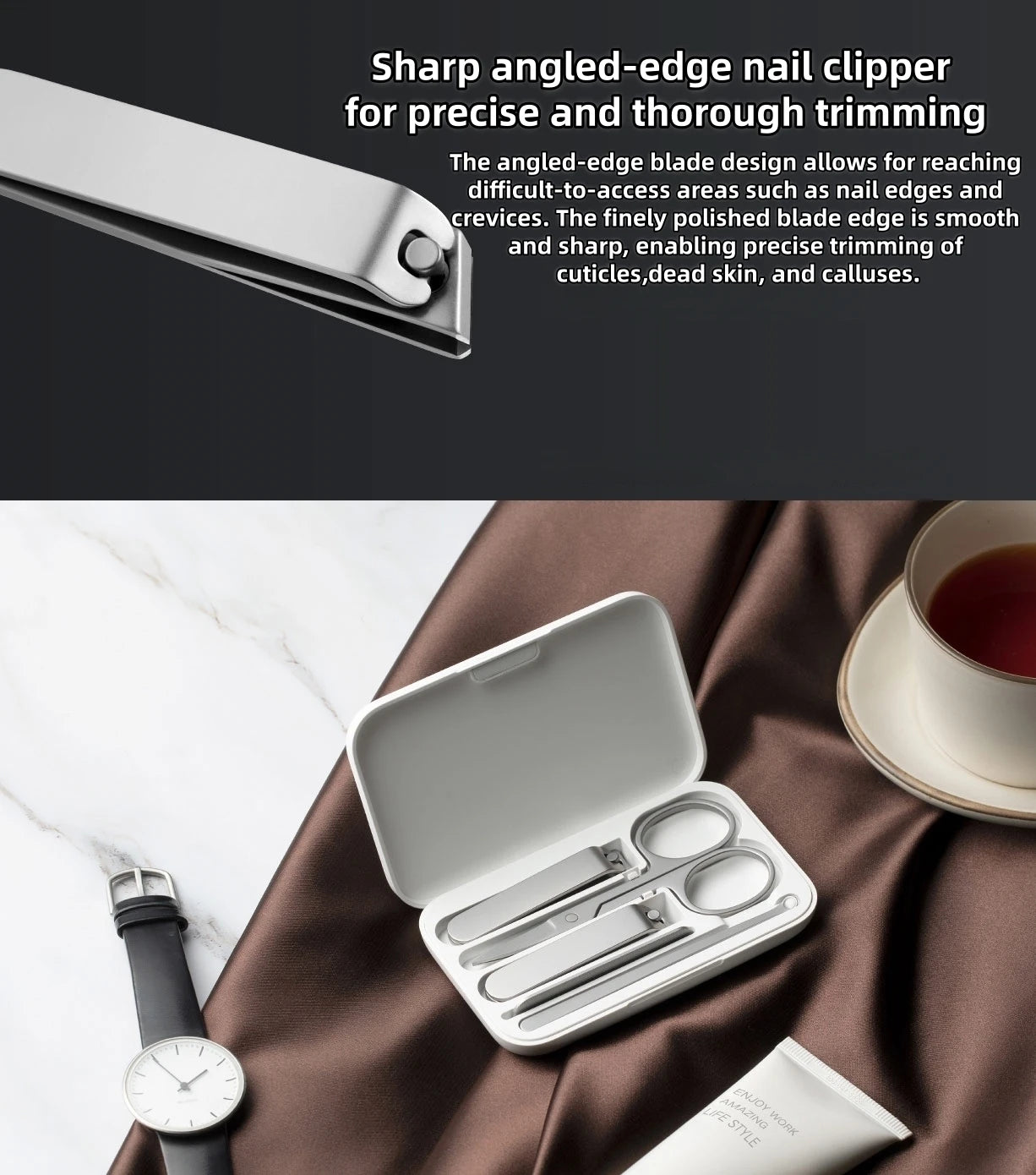 Mijia Nail Clipper Five-Piece Set White High-Quality Stainless Steel Magnetic Absorption Simple Five-Piece Set Portable