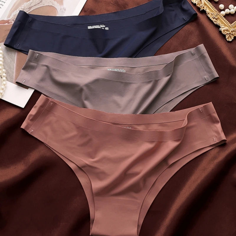 4PCS/Set Seamless Brazilian Panties Women's Sexy Lingerie Cool Ice Silk Low Waist Briefs Soft Solid Ultra-thin Bikini Underwear