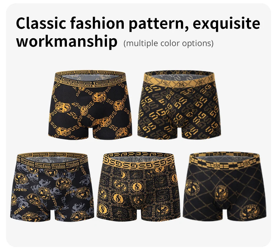Lot de 5/10 boxers pour hommes, imprimé or noir, confortables et polyvalents, grande taille, sexy, pour jeunes hommes, loisirs sportifs, plage