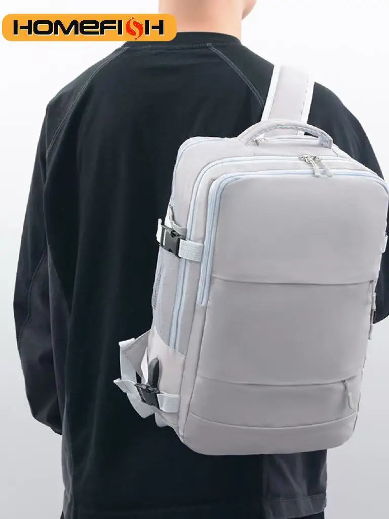 HOMEFISH Casual Anti-Theft Travel Backpack, Waterproof Large Capacity Backpack with USB Charging Port and Luggage Strap