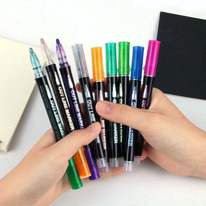 36 Color Double Line Outline Art Pen Marker Pen DIY Graffiti Outline Marker Pen Highlighter Scrapbook Diary Poster Card - Shoppiline