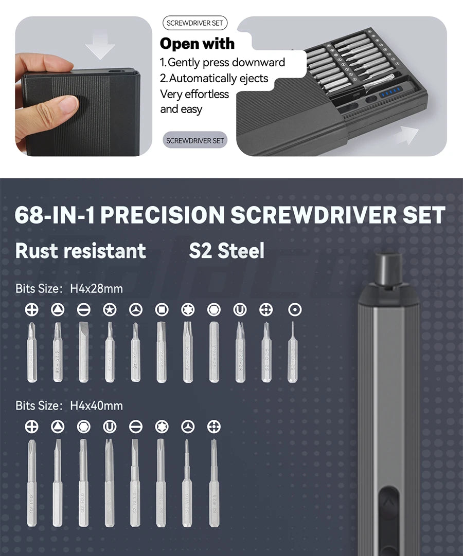 68 IN 1 Precision Electric Screwdriver Set 5 Levels Adjustable Comes Fill Light Professional Mobile Phone IPad Repair Tool - Shoppiline