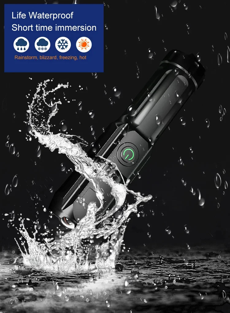 LED Camping Torch Flashlight High Power Rechargeable USB Spotlight Zoom Lantern Built-in Battery For Fishing Outdoor Waterproof