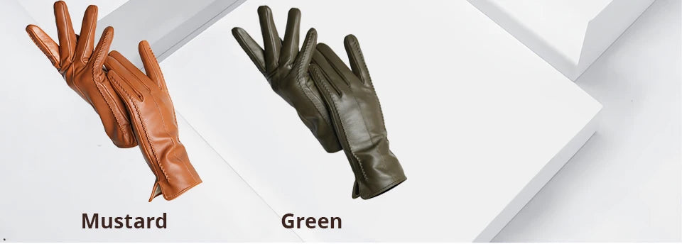 Women's sheepskin gloves winter warm plus velvet short thin touch screen driving color women's leather gloves good quality -2226