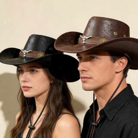 New Western Cowboy Knight Hat Head Retro Outdoor Travel Flat Top Knight Hat Party Hats Cowboy Accessories Men and Women