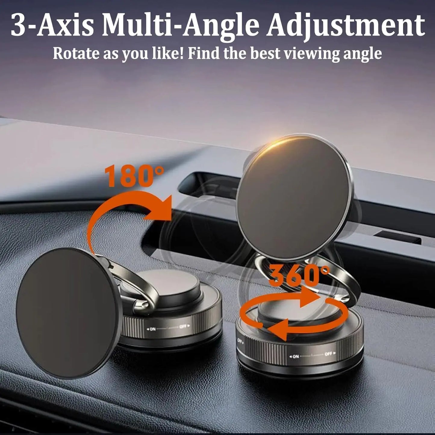 Upgraded 360° Vacuum Magnetic Car Phone Holder, Strong Suction Cup Phone Mount Foldable Portable Cell Phone Holders