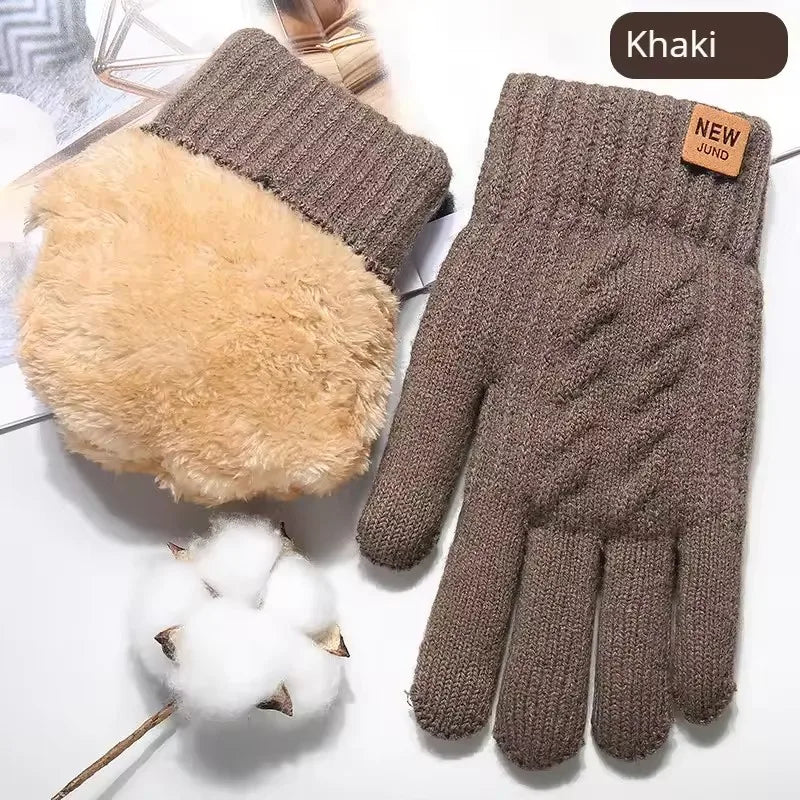Velvet Touch Screen Gloves Fashionable Black Woven Winter Gloves Men's and Women's Warm and Hot Typing Gloves