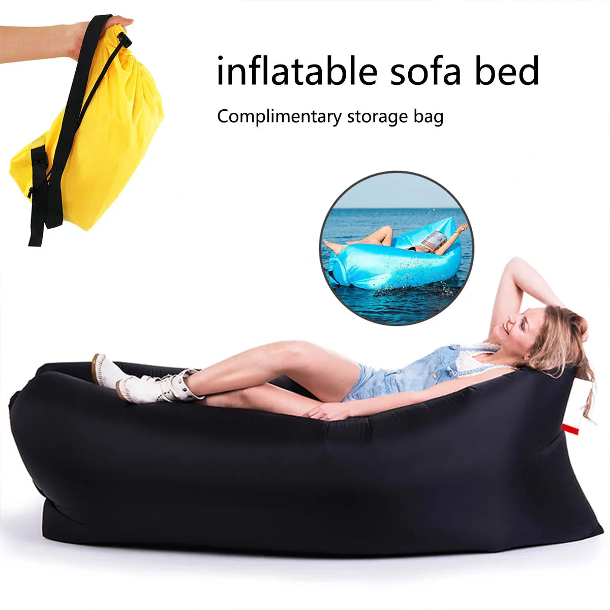 Inflatable Air Sofa Portable Fast-Inflate Waterproof Lounger for Beach Camping Pool Travel