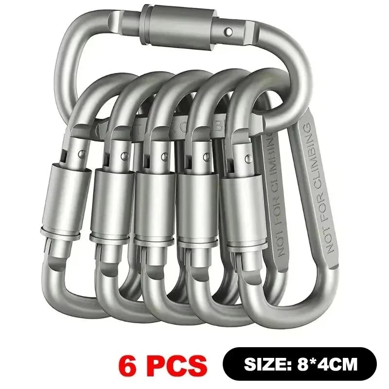 1-6PCS D-Shaped Carabiner Clips Heavy Duty Aluminum Alloy Quick Links for Backpack Keychain Outdoor Camping EDC Gear Accessories