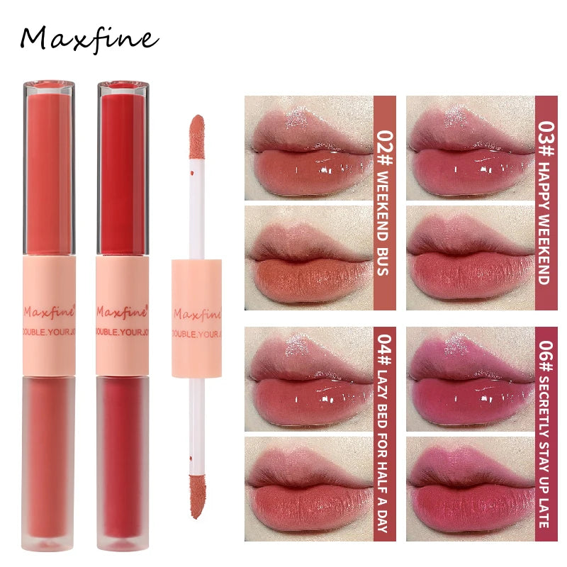Doppelseitiger Lip Glaze Vollglanz Spiegel und mattes Samt Langzeit-Farbe und Feuchtigkeit Lip Gloss Anti-Flecken Kosmetik Lip Glaze